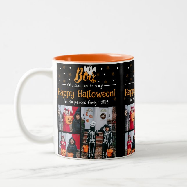 Boo-Kürbiskürbis-Jack-o-Laterne Halloween FotoColl Zweifarbige Tasse (Links)