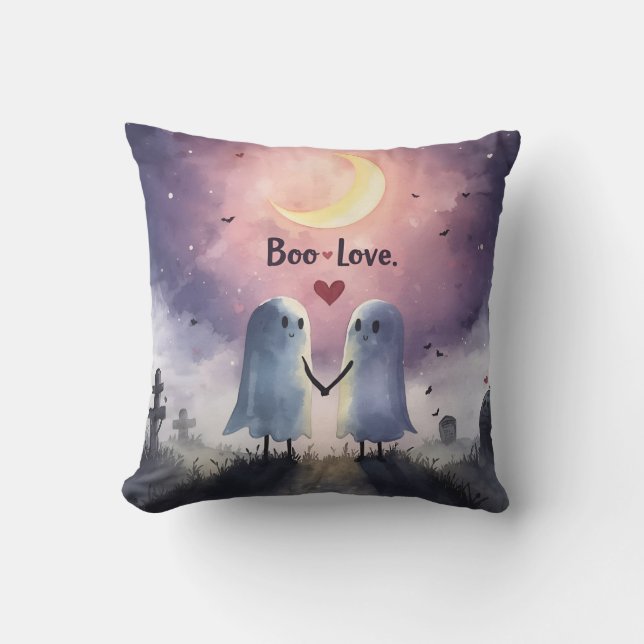 Boo Liebe Niedlich Ghost Couple Halloween Kissen (Vorderseite)