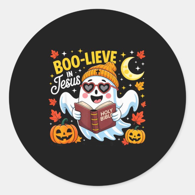Boo-lieve In Jesus Ghost Christian Halloween Funny Runder Aufkleber (Vorderseite)