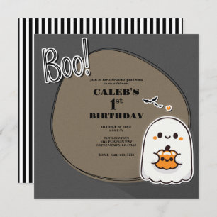 BOO! Little Ghost Gray Halloween 1. Geburtstag Einladung