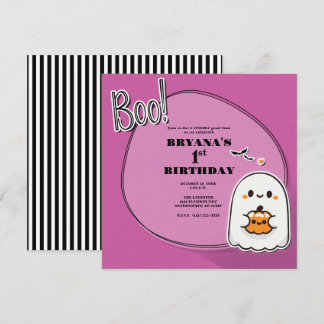 BOO! Little Ghost Pink Halloween 1. Geburtstag Einladung