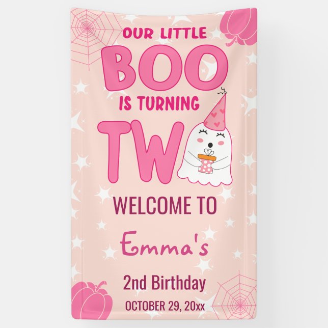 Boo macht zwei Halloween 2. Geburtstag Willkommen Banner (Vertikal)