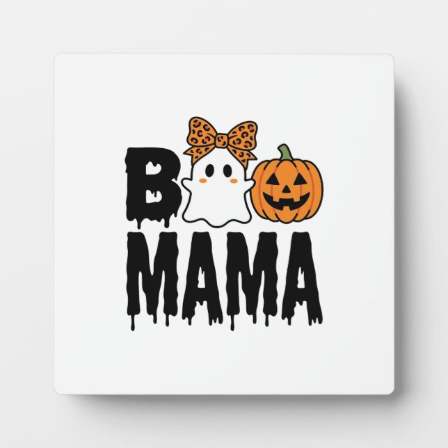 Boo Mama Halloween-Geist-Kürbis-Bogen-Design Fotoplatte (Vorderseite)