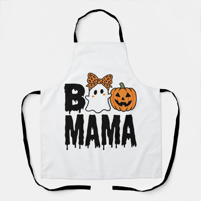 Boo Mama Halloween-Geist-Kürbis-Bogen-Design Schürze (Vorderseite)