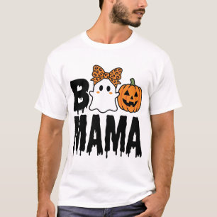 Boo Mama Halloween-Geist-Kürbis-Bogen-Design T-Shirt