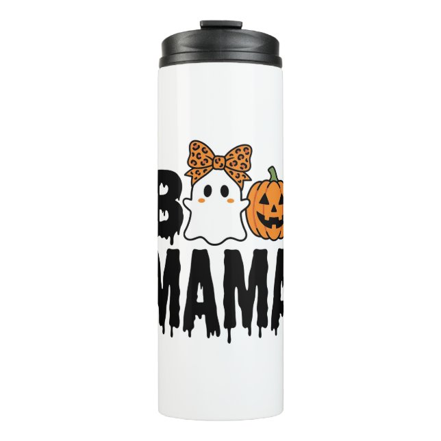 Boo Mama Halloween-Geist-Kürbis-Bogen-Design Thermosbecher (Vorderseite)