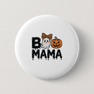 Boo Mama Halloween-Geist-Kürbis-Mama-Shirt-Design_ Button