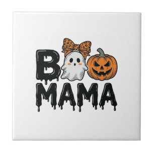 Boo Mama Halloween-Geist-Kürbis-Mama-Shirt-Design_ Fliese