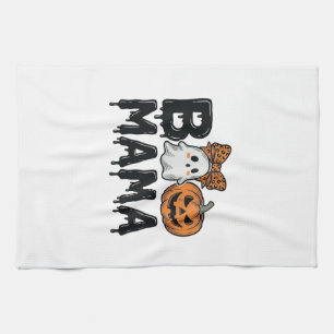 Boo Mama Halloween-Geist-Kürbis-Mama-Shirt-Design_ Geschirrtuch