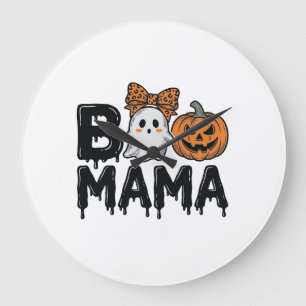Boo Mama Halloween-Geist-Kürbis-Mama-Shirt-Design_ Große Wanduhr