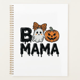 Boo Mama Halloween-Geist-Kürbis-Mama-Shirt-Design_ Planer