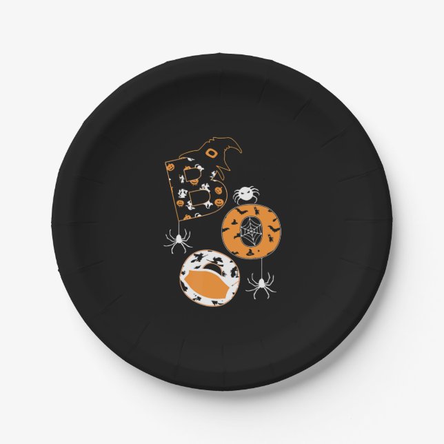 Boo Mask Spider Hexenkürbis Muster Pappteller (Vorderseite)