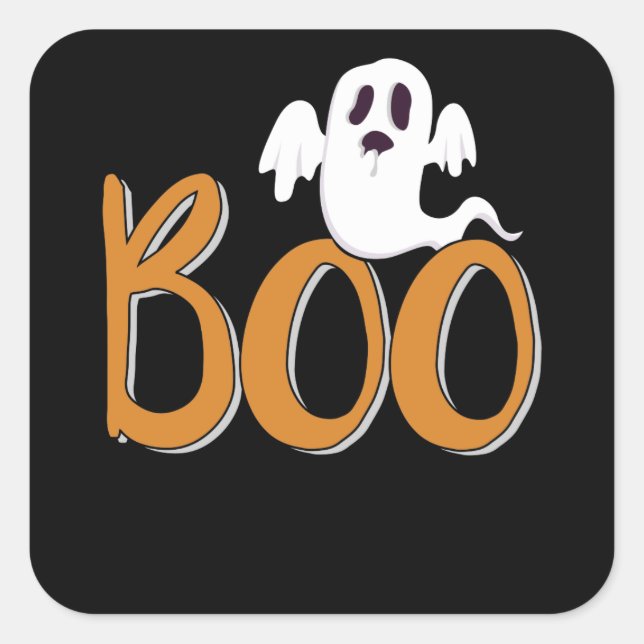 Boo mit Ghost Spooky Halloween Trick oder Treat Quadratischer Aufkleber (Vorderseite)