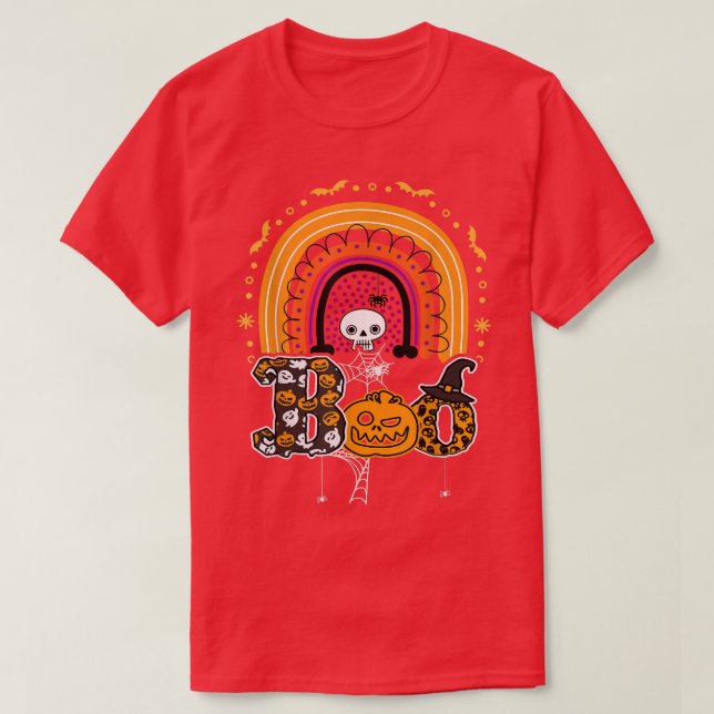 Boo mit Spinnen und Rotzhut Halloween Rainbow 2 T-Shirt (Design vorne)