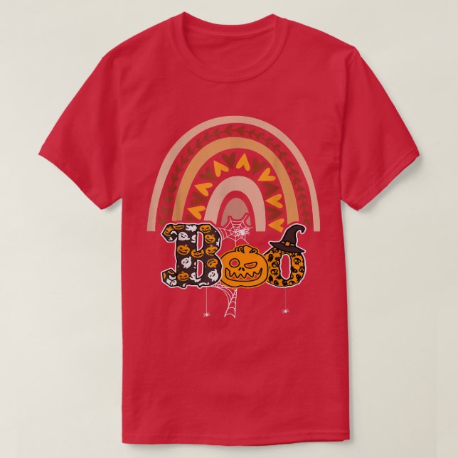 Boo mit Spinnen und Rotzhut Halloween Regenbogen 3 T-Shirt (Design vorne)