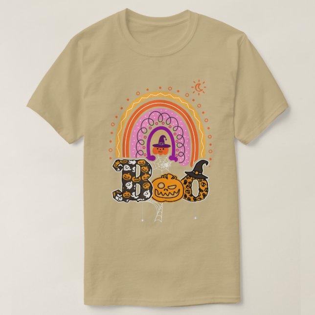 Boo mit Spinnen und Rotzhut Halloween Regenbogen 3 T-Shirt (Design vorne)