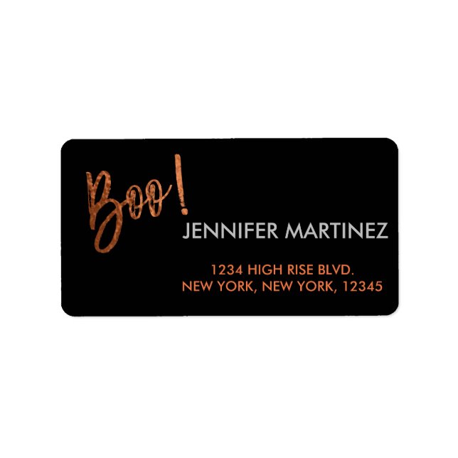 Boo! Modernes Halloween-Adresslabel Adressaufkleber (Vorne)