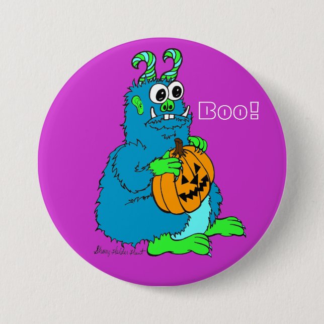 Boo-Monster mit Kürbis-Button Button (Vorderseite)