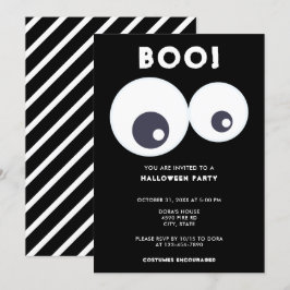 Boo niedlich Eyeballs Halloween-Party Schwarz & We Einladung