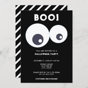 Boo niedlich Eyeballs Halloween-Party Schwarz & We Einladung