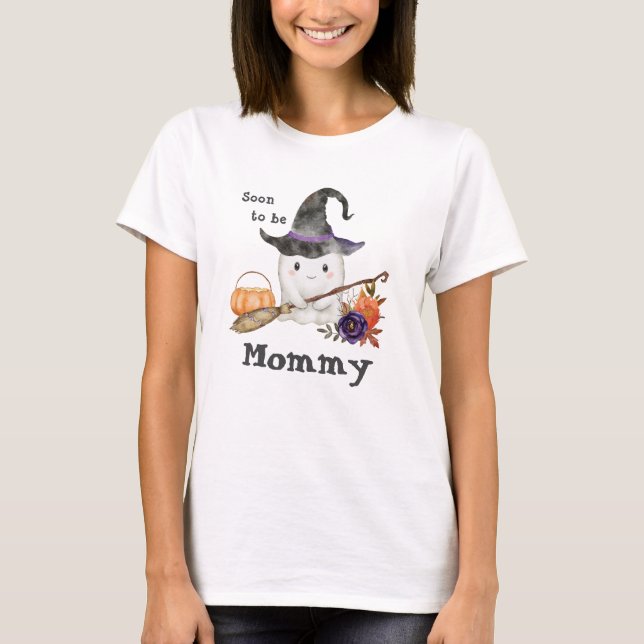 Boo Niedlich Ghost Halloween bald zu sein Mommy T-Shirt (Vorderseite)