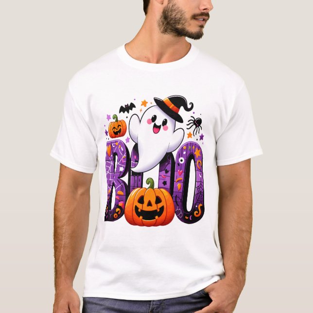 Boo Niedlich Ghost Halloween Design T-Shirt (Vorderseite)