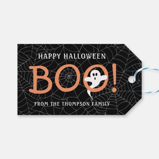 BOO! Niedlich Ghost Halloween SpiderwebsGastgesche Geschenkanhänger (Vorderseite (Horizontal))