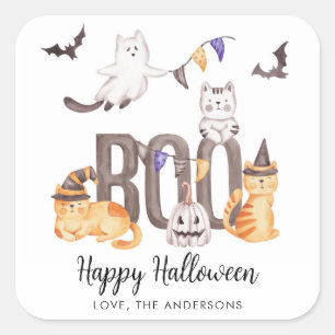 Boo Niedlich Happy Halloween Katzen Geister Kid's  Quadratischer Aufkleber