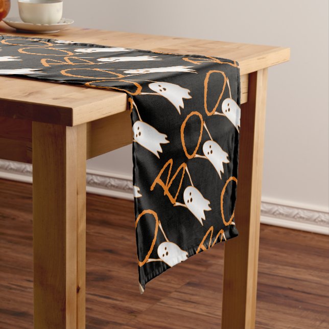 Boo! niedliche Gespenster modern schwarz, orange H Kurzer Tischläufer (Beispiel)