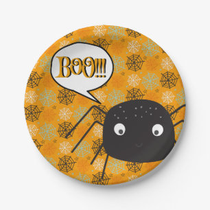 Boo!, niedlicher Spinnenspinne, Spinnennetz gemust Pappteller