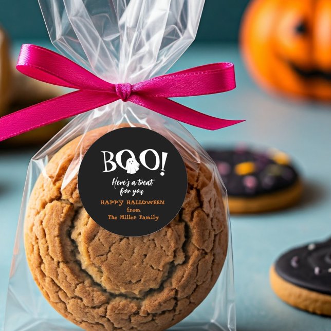 BOO Niedliches Gespenst Schwarz/Weiß Halloween Runder Aufkleber (Von Creator hochgeladen)