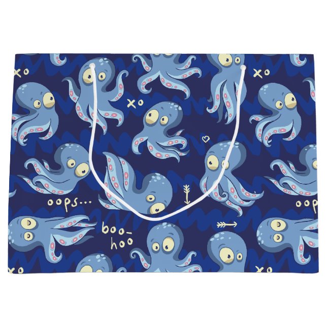 Boo Octopus Blue Kids Bekleidung & Dekoration Große Geschenktüte (Vorderseite)