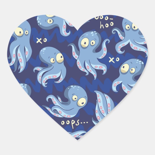 Boo Octopus Blue Kids Bekleidung & Dekoration Herz-Aufkleber (Vorderseite)