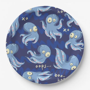 Boo Octopus Blue Kids Bekleidung & Dekoration Pappteller