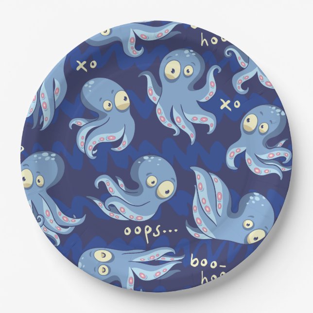 Boo Octopus Blue Kids Bekleidung & Dekoration Pappteller (Vorderseite)