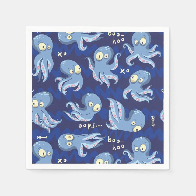 Boo Octopus Blue Kids Bekleidung & Dekoration Serviette (Vorderseite)