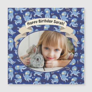 Boo Octopus Blue Niedlich Kindergeburtstag Party Magnetkarte