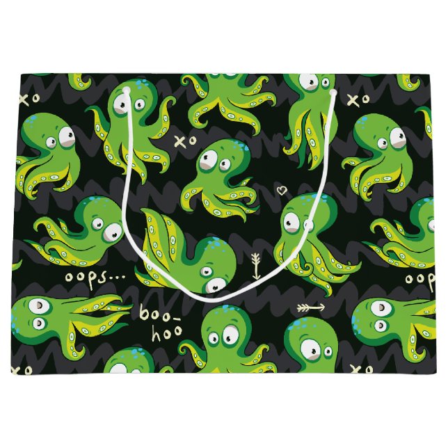 Boo Octopus Grüne Kinder Kleidung & Dekoration Große Geschenktüte (Vorderseite)