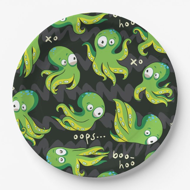 Boo Octopus Grüne Kinder Kleidung & Dekoration Pappteller (Vorderseite)