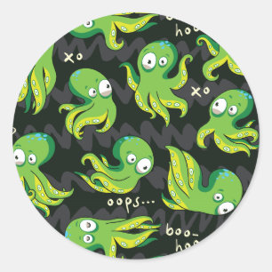 Boo Octopus Grüne Kinder Kleidung & Dekoration Runder Aufkleber