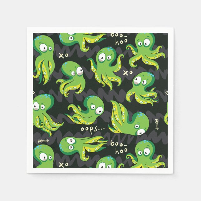 Boo Octopus Grüne Kinder Kleidung & Dekoration Serviette (Vorderseite)