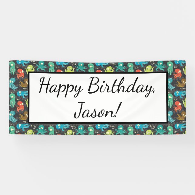 Boo Octopus Niedlich Multicolor Kids Bekleidung &  Banner (Horizontal)