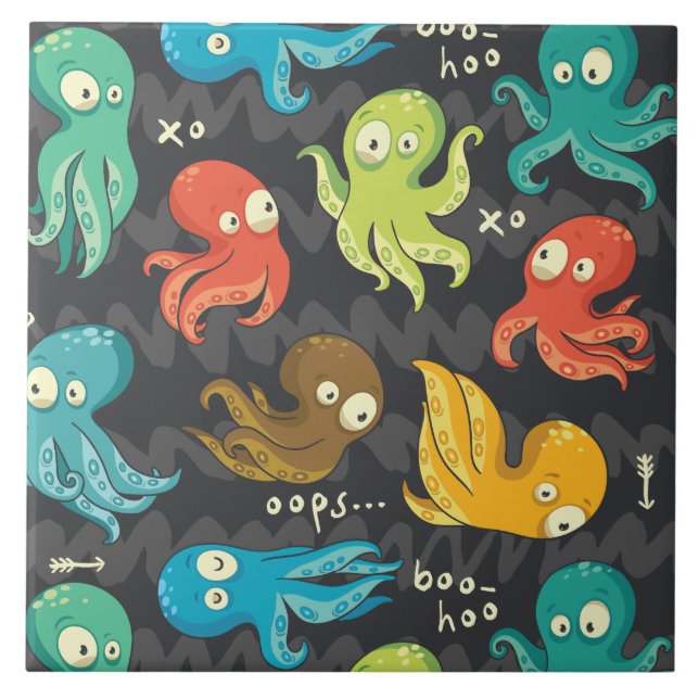 Boo Octopus Niedlich Multicolor Kids Bekleidung &  Fliese (Vorderseite)