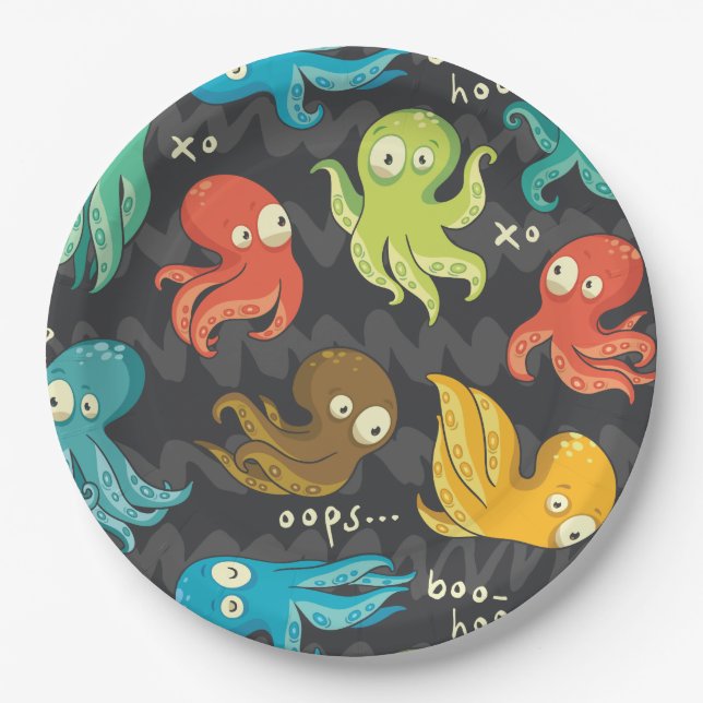 Boo Octopus Niedlich Multicolor Kids Bekleidung &  Pappteller (Vorderseite)