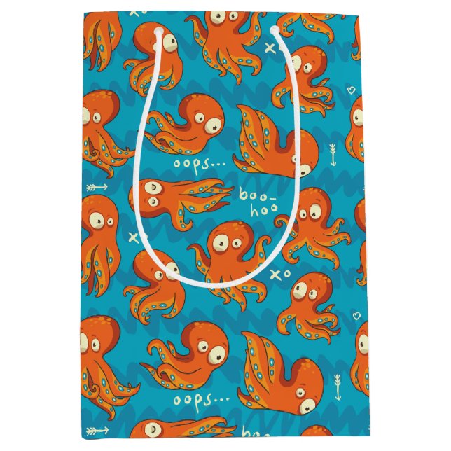 Boo Octopus Niedlich Orange Kids Bekleidung & Deko Mittlere Geschenktüte (Vorderseite)