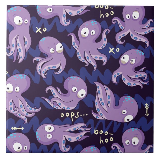 Boo Octopus Niedliche Lila Kinder Kleidung & Dekor Fliese (Vorderseite)