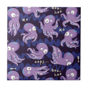 Boo Octopus Niedliche Lila Kinder Kleidung & Dekor Fliese