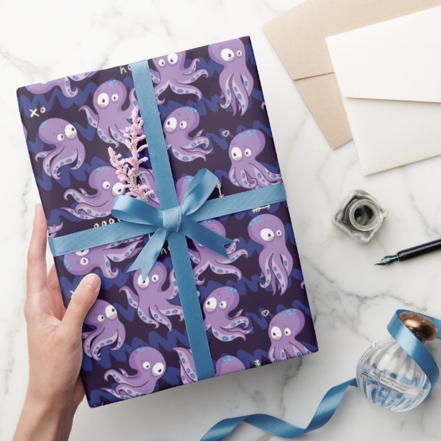 Boo Octopus Niedliche Lila Kinder Kleidung & Dekor Geschenkpapier (Schenken)