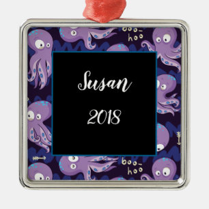 Boo Octopus Niedliche Lila Kinder Kleidung & Dekor Ornament Aus Metall