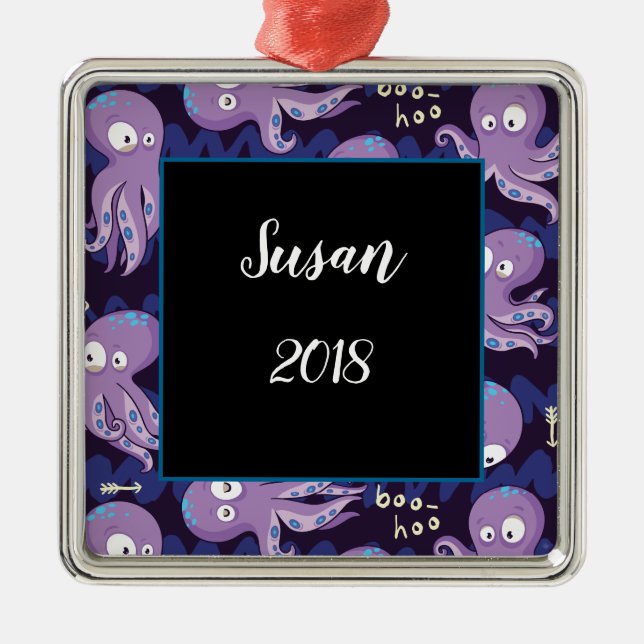 Boo Octopus Niedliche Lila Kinder Kleidung & Dekor Ornament Aus Metall (Vorne)